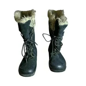 Target Women's Black Faux Fur Suede Lace up Winter Snow Boots Sz 9
